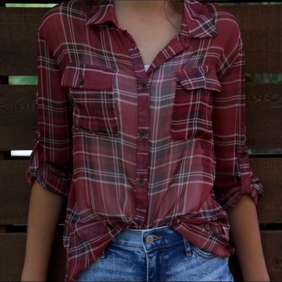 Band of Gypsies Tops - Sheer flannel top